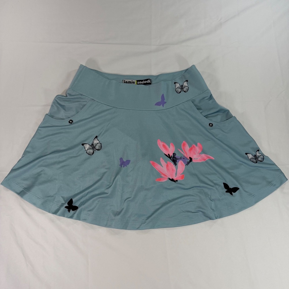Jamie Sadock Blue Butterfly Floral Golf Skort SZ 6 Activewear Skirt snap pockets - Picture 2 of 10